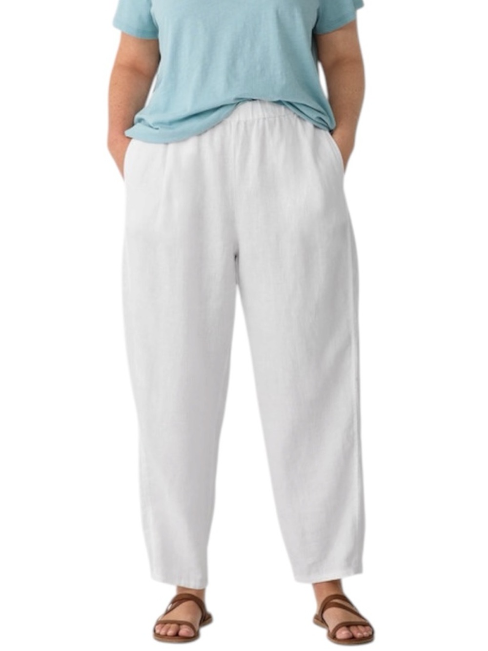 Eileen Fisher Organic Linen White Lantern Pants Barrel Leg Ankle Length Size XL